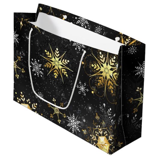 Xmas Golden Snowflakes on Black Background Groot Cadeauzakje (Voorkant Gekanteld)