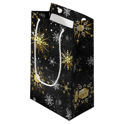 Xmas Golden Snowflakes on Black Background Klein Cadeauzakje (Voorkant Gekanteld)