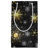 Xmas Golden Snowflakes on Black Background Klein Cadeauzakje (Voorkant)