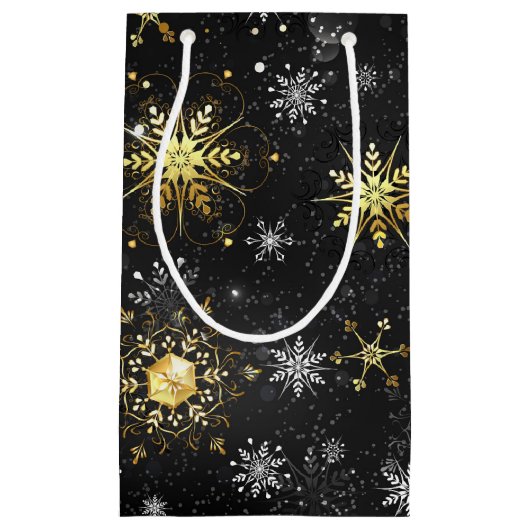 Xmas Golden Snowflakes on Black Background Klein Cadeauzakje (Voorkant)