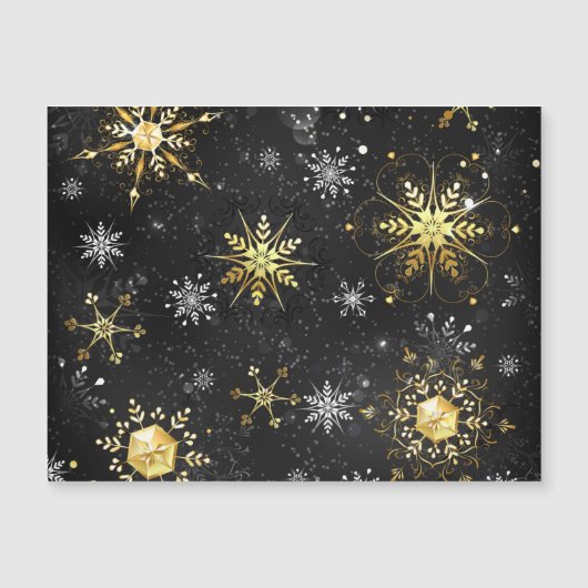 Xmas Golden Snowflakes on Black Background Magnetische Uitnodiging (Voorkant)