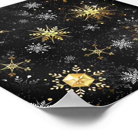 Xmas Golden Snowflakes on Black Background Poster (Hoek)