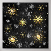 Xmas Golden Snowflakes on Black Background Poster (Voorkant)