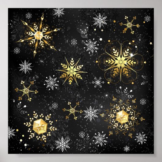 Xmas Golden Snowflakes on Black Background Poster (Voorkant)