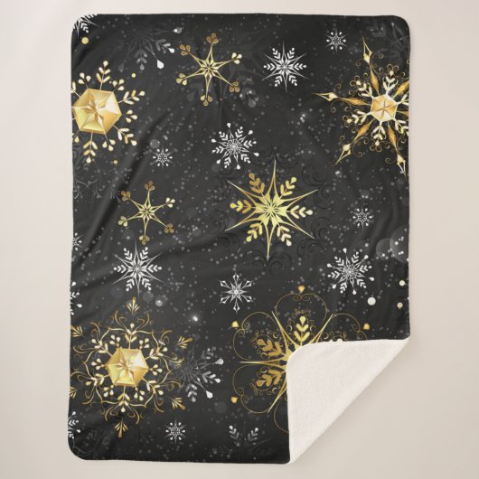Xmas Golden Snowflakes on Black Background Sherpa Deken (Voorkant)