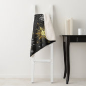 Xmas Golden Snowflakes on Black Background Sherpa Deken (In situ)