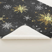 Xmas Golden Snowflakes on Black Background Sherpa Deken (3/4)