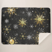 Xmas Golden Snowflakes on Black Background Sherpa Deken (Voorkant (horizontaal))