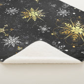 Xmas Golden Snowflakes on Black Background Sherpa Deken (3/4)