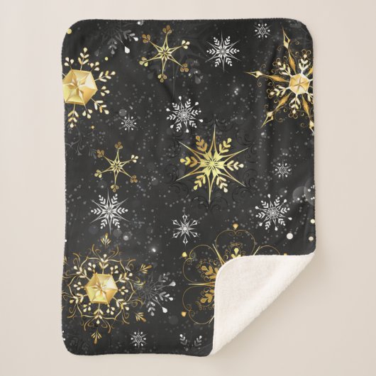 Xmas Golden Snowflakes on Black Background Sherpa Deken (Voorkant)