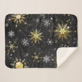 Xmas Golden Snowflakes on Black Background Sherpa Deken (Voorkant (horizontaal))