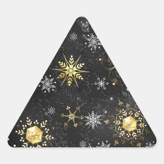 Xmas Golden Snowflakes on Black Background Sticker (Voorkant)