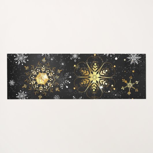 Xmas Golden Snowflakes on Black Background Yogamat (Achterkant (horizontaal))