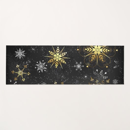 Xmas Golden Snowflakes on Black Background Yogamat (Voorkant (horizontaal))