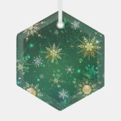 Xmas Golden Snowflakes op groen achtergrondetiket Glas Ornament (Voorkant)