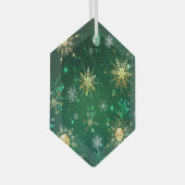 Xmas Golden Snowflakes op groen achtergrondetiket Glas Ornament (Voorkant Rechts)