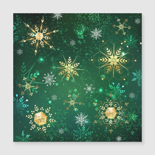 Xmas Golden Snowflakes op groene achtergrond (Voorkant)