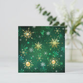 Xmas Golden Snowflakes op groene achtergrond Aankondiging (Staand voorkant)