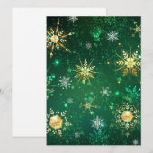 Xmas Golden Snowflakes op groene achtergrond Aankondiging (Voorkant / Achterkant)