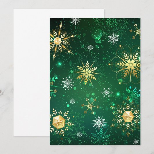 Xmas Golden Snowflakes op groene achtergrond Aankondiging (Voorkant / Achterkant)