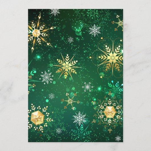 Xmas Golden Snowflakes op groene achtergrond Advieskaart (Voorkant)