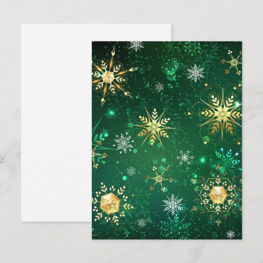 Xmas Golden Snowflakes op groene achtergrond Advieskaart (Voorkant / Achterkant)