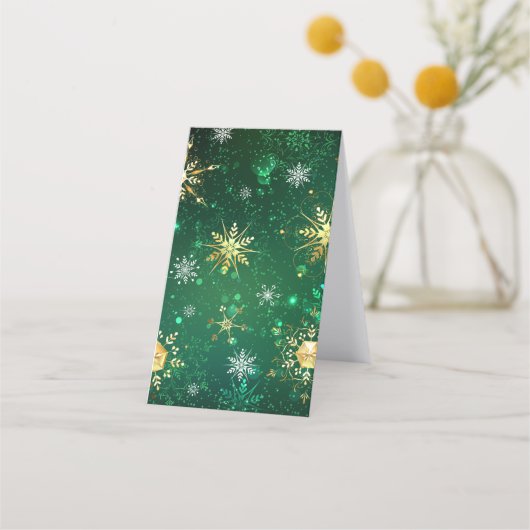 Xmas Golden Snowflakes op groene achtergrond Afsprakenkaart (Achterkant)