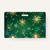 Xmas Golden Snowflakes op groene achtergrond Badge (Achterkant)