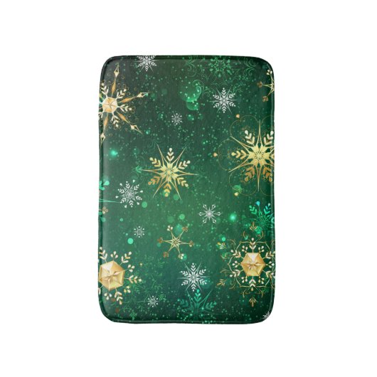 Xmas Golden Snowflakes op groene achtergrond Badmat (Voorkant Verticaal)