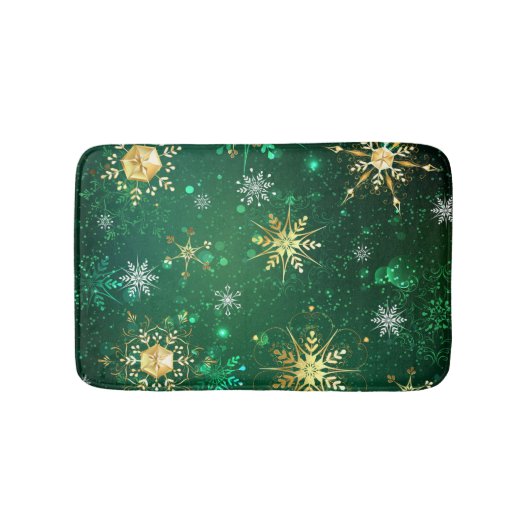 Xmas Golden Snowflakes op groene achtergrond Badmat (Voorkant)
