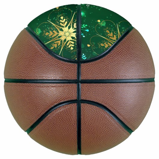 Xmas Golden Snowflakes op groene achtergrond Basketbal (Rechts)