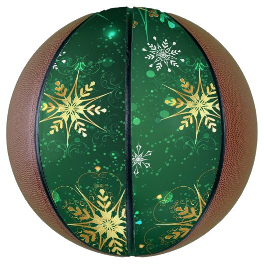 Xmas Golden Snowflakes op groene achtergrond Basketbal (Verticaal)