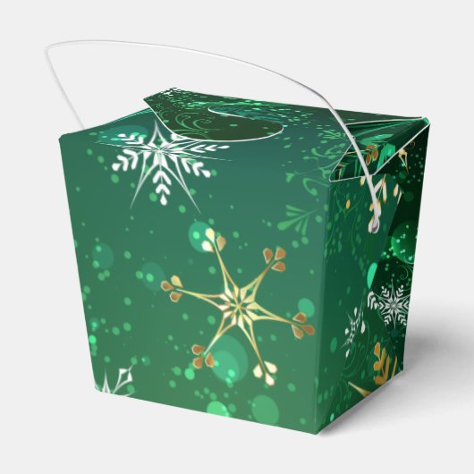 Xmas Golden Snowflakes op groene achtergrond Bedankdoosjes (Achterkant)