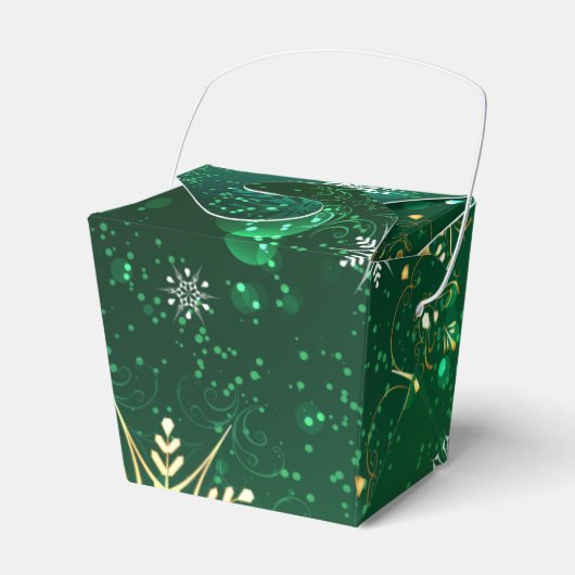 Xmas Golden Snowflakes op groene achtergrond Bedankdoosjes (Voorkant Zijde)