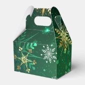 Xmas Golden Snowflakes op groene achtergrond Bedankdoosjes (Achterkant)