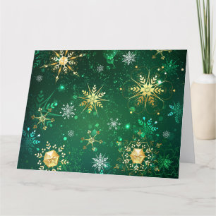 Xmas Golden Snowflakes op groene achtergrond Bedankkaart