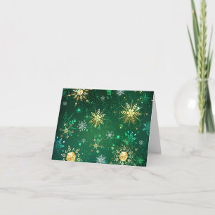 Xmas Golden Snowflakes op groene achtergrond Bedankkaart