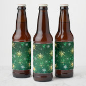 Xmas Golden Snowflakes op groene achtergrond Bier Etiket (Flessen)