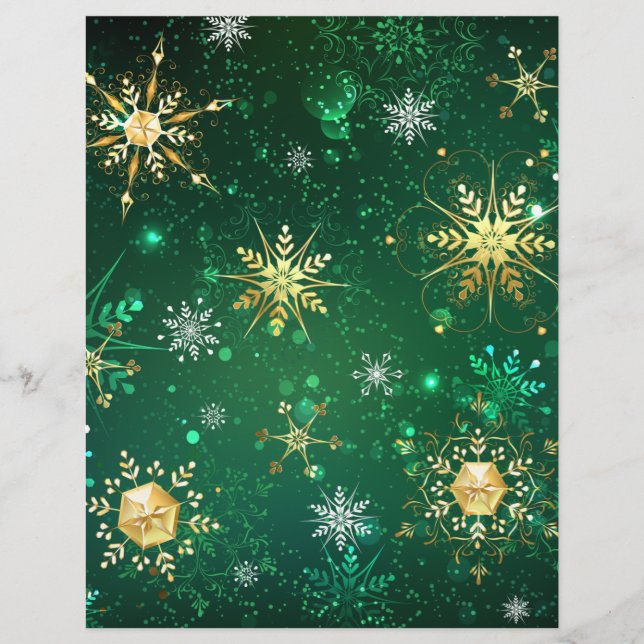 Xmas Golden Snowflakes op groene achtergrond Briefhoofd (Voorkant)
