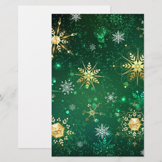 Xmas Golden Snowflakes op groene achtergrond Briefpapier (Voorkant / Achterkant)