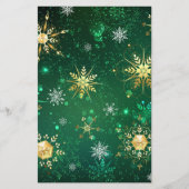 Xmas Golden Snowflakes op groene achtergrond Briefpapier (Voorkant)