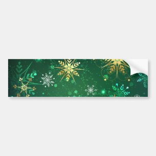 Xmas Golden Snowflakes op groene achtergrond Bumpersticker