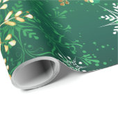 Xmas Golden Snowflakes op groene achtergrond Cadeaupapier (Rol Hoek)
