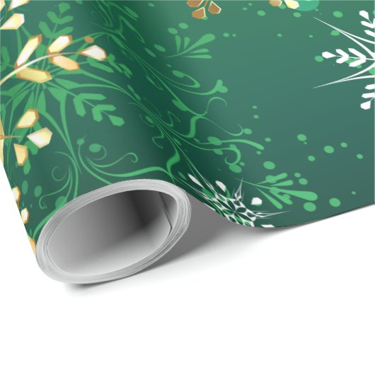 Xmas Golden Snowflakes op groene achtergrond Cadeaupapier (Rol Hoek)