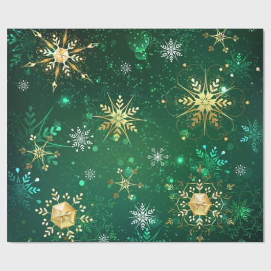 Xmas Golden Snowflakes op groene achtergrond Cadeaupapier (Vlak)