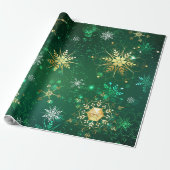 Xmas Golden Snowflakes op groene achtergrond Cadeaupapier (Uitgerold)