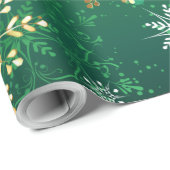 Xmas Golden Snowflakes op groene achtergrond Cadeaupapier (Rol Hoek)
