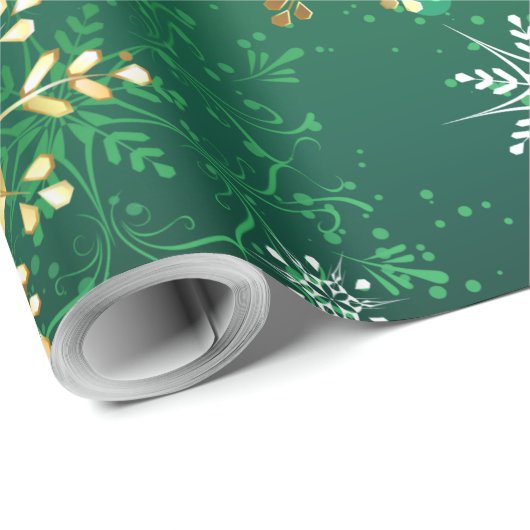 Xmas Golden Snowflakes op groene achtergrond Cadeaupapier (Rol Hoek)