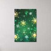 Xmas Golden Snowflakes op groene achtergrond Canvas Afdruk (Voorkant)