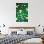 Xmas Golden Snowflakes op groene achtergrond Canvas Afdruk (Insitu (Slaapkamer))